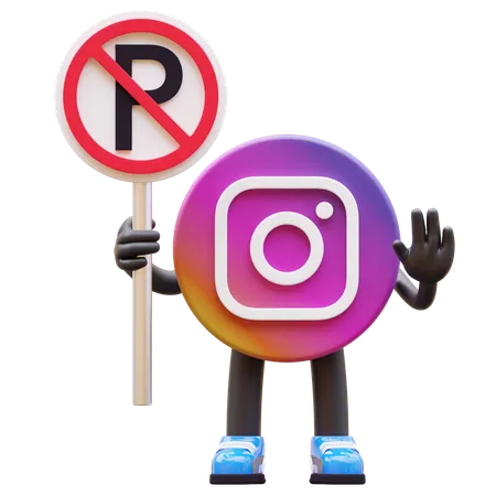 Free Instagram Logo Holding No Parking Sign  3D Illustration