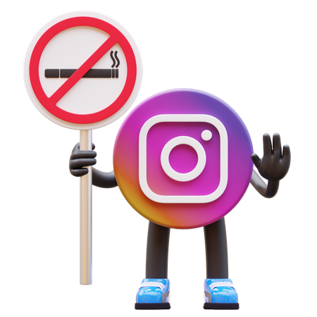 Free Instagram Logo Holding No Smoking Sign  3D Illustration