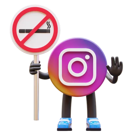 Free Instagram Logo Holding No Smoking Sign  3D Illustration
