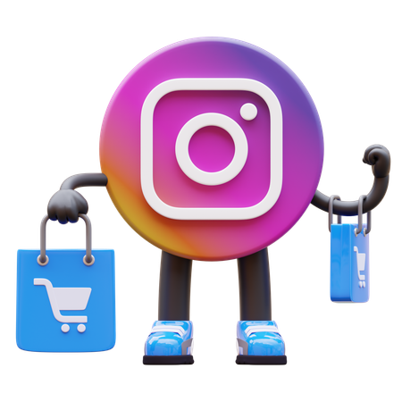 Free Instagram Logo Holding Shopping Bags  3D Illustration