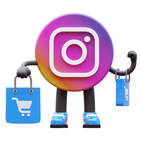 Free Instagram Logo Holding Shopping Bags  3D Illustration