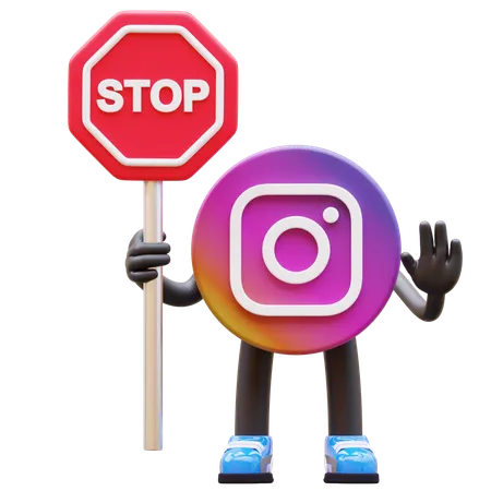 Free Instagram Logo Holding Stop Sign  3D Illustration