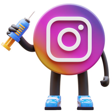 Free Instagram Logo Holding Syringe While Ready To Inject  3D Illustration