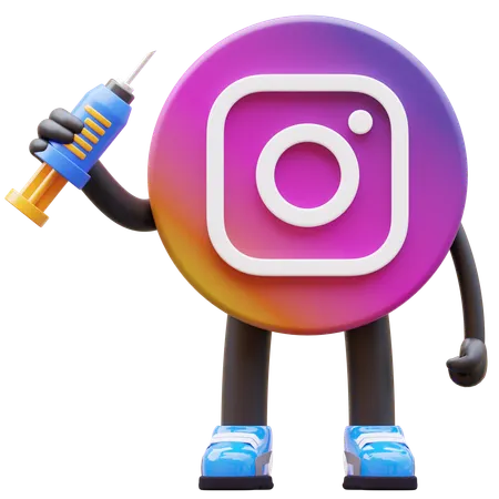 Free Instagram Logo Holding Syringe While Ready To Inject  3D Illustration