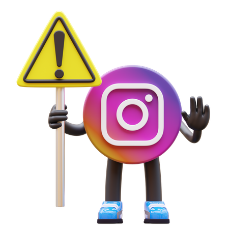 Free 停止の手を示しながら警告サインを掲げるInstagramのロゴ  3D Illustration
