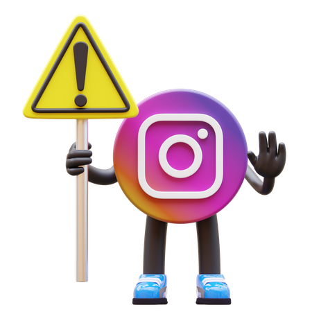 Free Instagram Logo Holding Warning Sign While Showing Stop Hand  3D Illustration