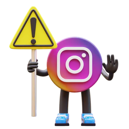 Free Instagram Logo Holding Warning Sign While Showing Stop Hand  3D Illustration