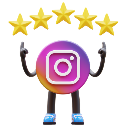 Free Instagram Logo Indicating Five Stars Rating  3D Illustration