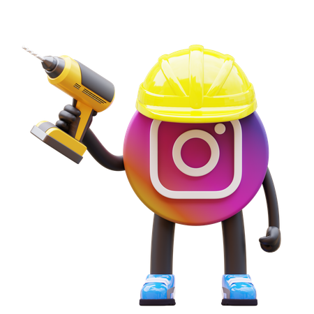 Free Instagram Logo Mascot Holding Drill  3D Icon