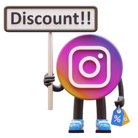 Free Instagram-Logo mit Rabattschild  3D Illustration