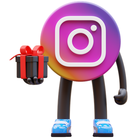 Free Instagram Logo Offering Black Gift Box Present  3D Illustration