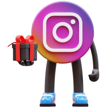 Free Instagram Logo Offering Black Gift Box Present  3D Illustration