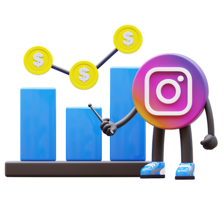 Free Instagram Logo Presenting Financial Growth Chart Rendering  3D Illustration