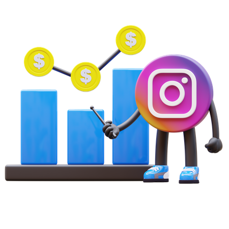 Free Instagram Logo Presenting Financial Growth Chart Rendering  3D Illustration