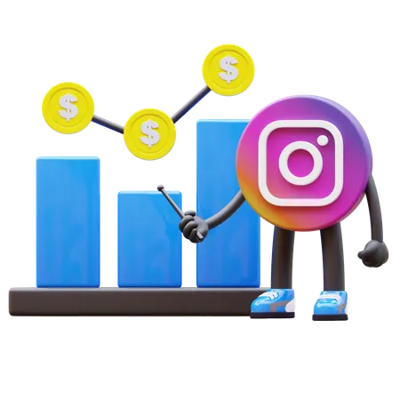 Free Instagram Logo Presenting Financial Growth Chart Rendering  3D Illustration