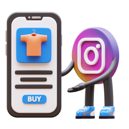 Free Instagram Logo Presenting Phone With Online Shopping  3D Illustration