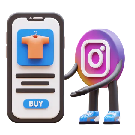 Free Instagram Logo Presenting Phone With Online Shopping  3D Illustration