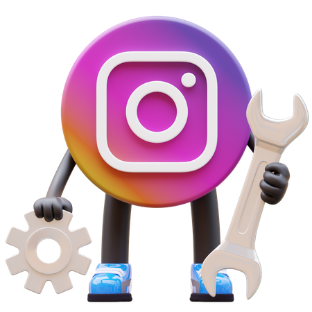 Free 렌치와 장비를 이용한 인스타그램 로고 수리  3D Illustration