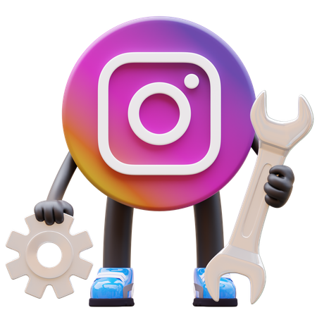 Free Instagram Logo Repairing With Wrench And Gear  3D Illustration