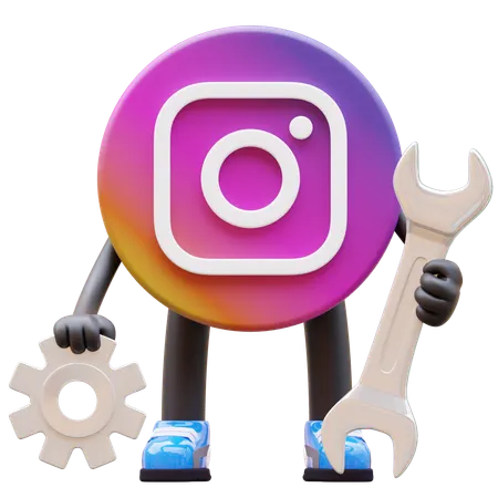 Free Instagram Logo Repairing With Wrench And Gear  3D Illustration