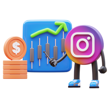 Free Instagram Logo Showing Growing Chart Near Money Stack  3D Illustration