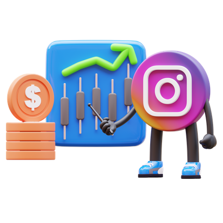 Free Instagram Logo Showing Growing Chart Near Money Stack  3D Illustration