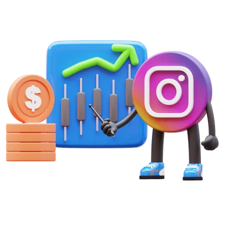 Free Instagram Logo Showing Growing Chart Near Money Stack  3D Illustration