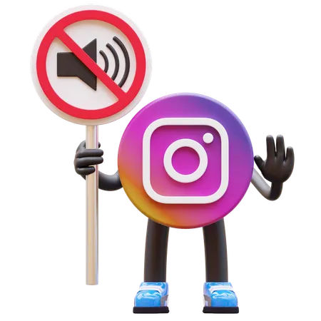 Free Instagram Logo Showing No Sound Sign While Showing Stop Hand  3D Illustration