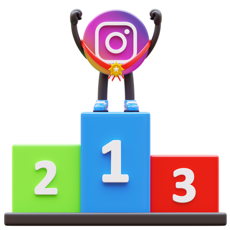 Free 優勝者の表彰台に誇らしげに立つInstagramのロゴ  3D Illustration