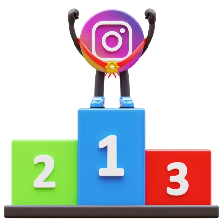 Free Instagram Logo Standing Proudly On Winner Podium  3D Illustration