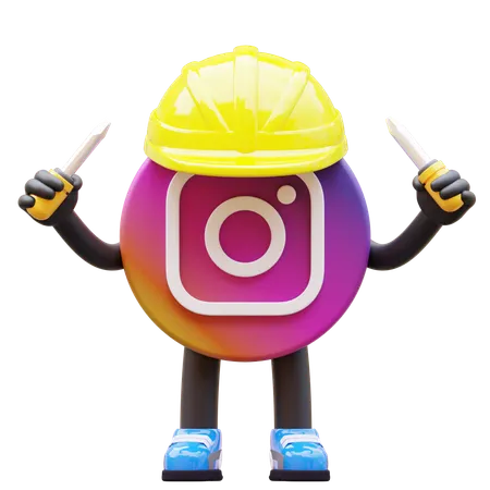 Free Instagram Logo Wearing Hardhat And Holding Screwdrivers  3D Illustration