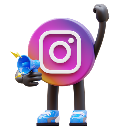 Free Instagram Logo With Megaphone Raising Fist Up  3D Illustration