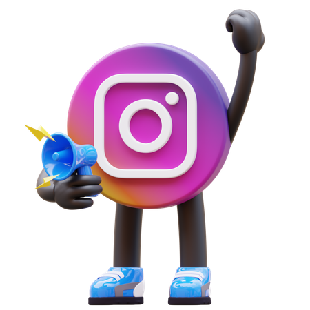 Free Instagram Logo With Megaphone Raising Fist Up  3D Illustration