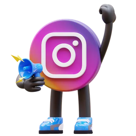 Free Instagram Logo With Megaphone Raising Fist Up  3D Illustration