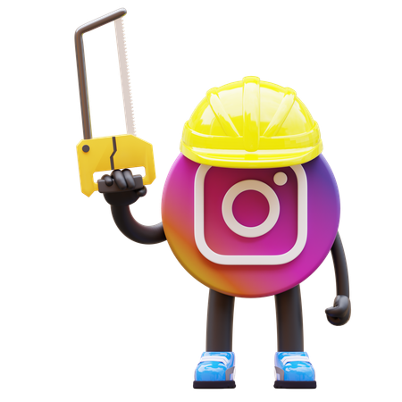 Free Instagram Logo With Saw And Hardhat  3D Illustration