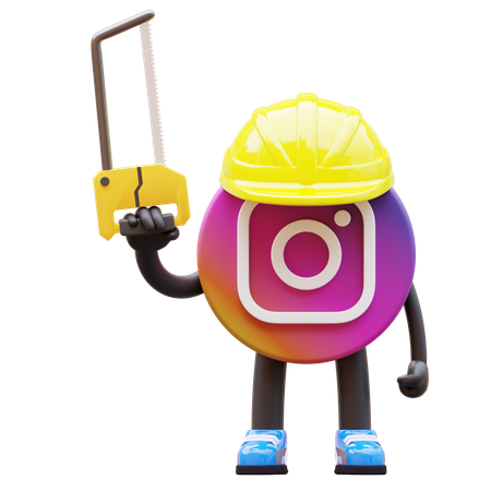 Free Instagram Logo With Saw And Hardhat  3D Illustration