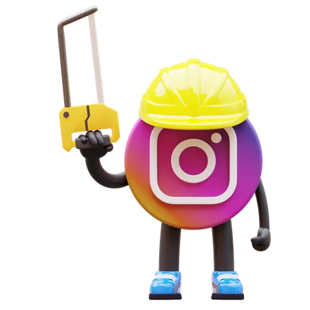 Free Instagram Logo With Saw And Hardhat  3D Illustration