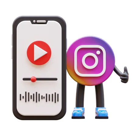 Free Instagram Logo With Video On Phone  3D Illustration