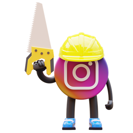 Free Instagram Logo Working With Saw And Helmet  3D Illustration