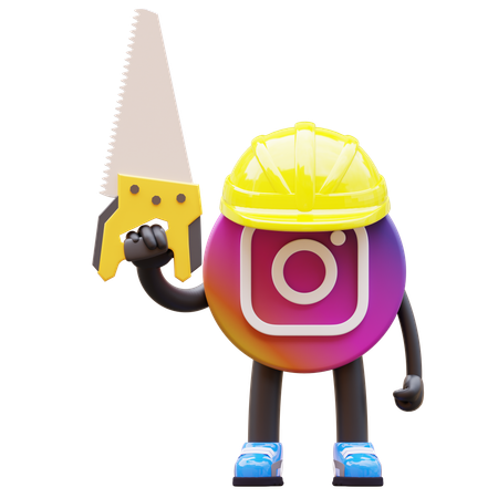 Free Instagram Logo Working With Saw And Helmet  3D Illustration