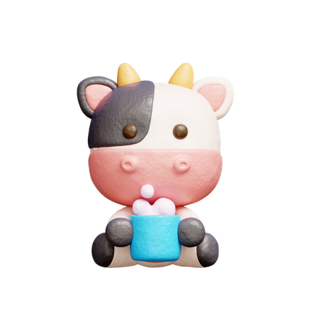 Free Jolie vache buvant du café  3D Icon