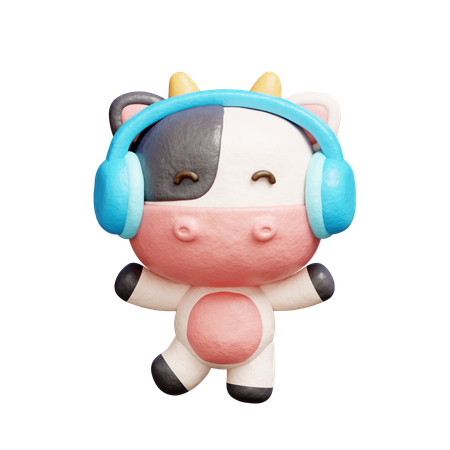 Free Jolie vache écoutant de la musique avec des écouteurs  3D Icon