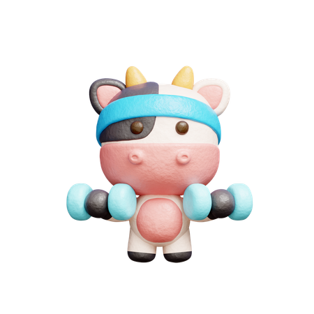 Free Jolie vache faisant de l'exercice avec des haltères  3D Icon