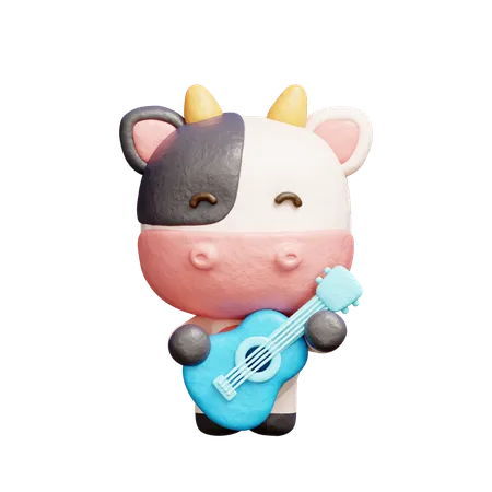 Free Jolie vache jouant de la guitare  3D Illustration