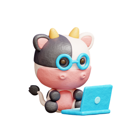 Free Jolie vache travaillant sur un ordinateur portable  3D Icon
