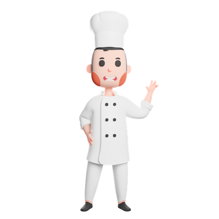 Free Jovem chef acenando com a mão  3D Illustration