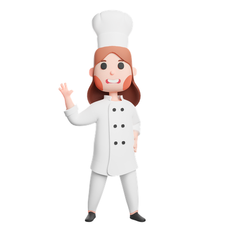 Free Jovem chef acenando com a mão  3D Illustration