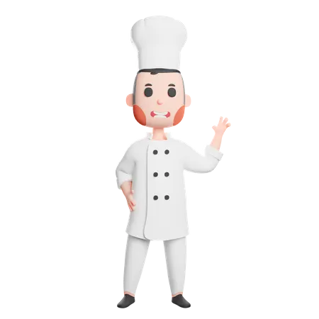 Free Joven chef agitando la mano  3D Illustration