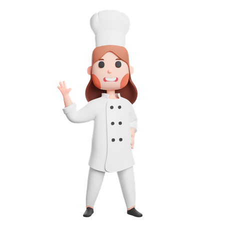 Free Joven chef agitando la mano  3D Illustration