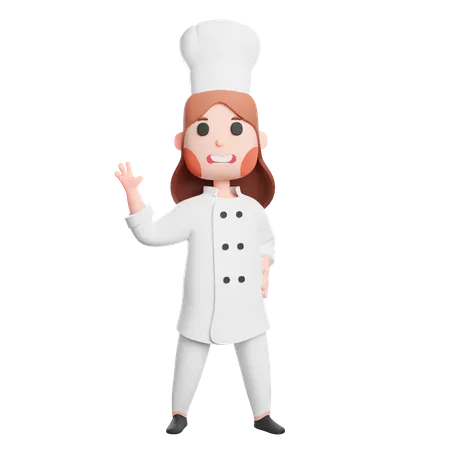 Free Joven chef agitando la mano  3D Illustration